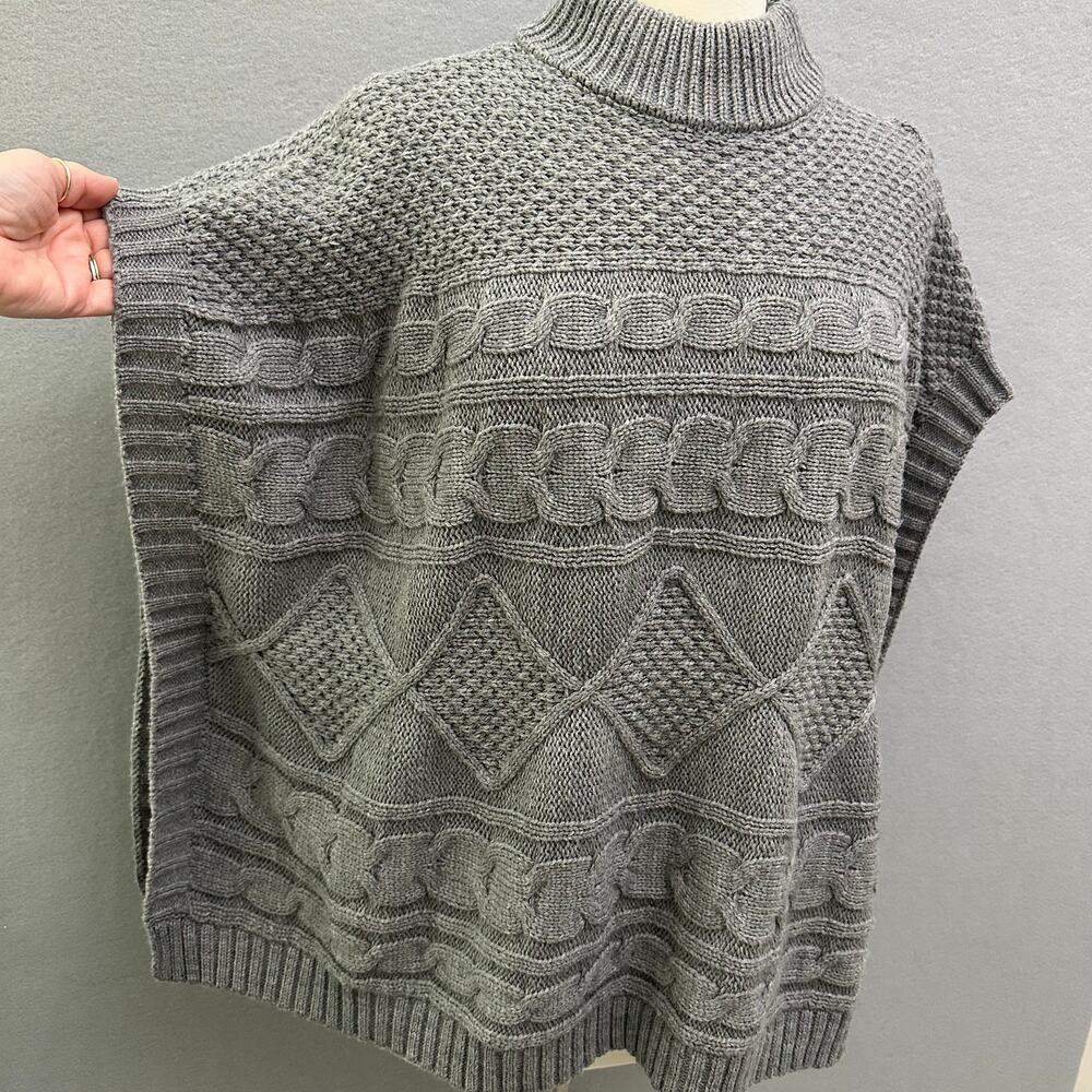 Chico's Gray Cable Knit Poncho Sweater OS Acrylic Mock Neck Textured Pullover - Picture 2 of 14